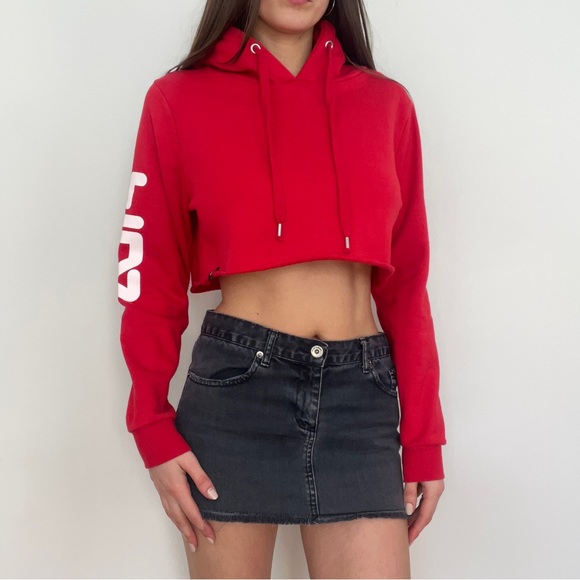 FILA heritage red cropped spell out hoodie, Size S ❤️ - Picture 3 of 5